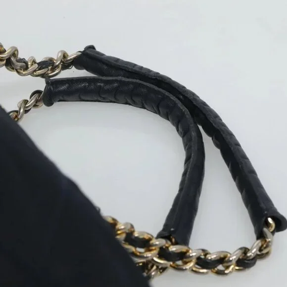 PRADA Chain Shoulder Bag Nylon Navy Gold Auth bs24456